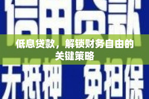 亭湖低息贷款，解锁财务自由的关键策略